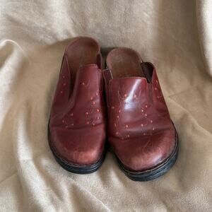 Clarks Women's Shoes Mules sz 10M Leather Uppers Brown Orange Floral Embroidery